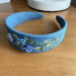 Blue Embroidered Floral Headband